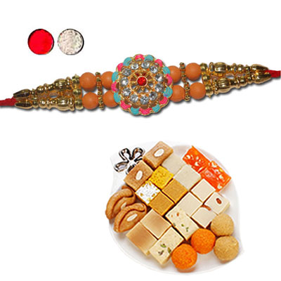 "Fancy Rakhi - FR- 8360 A (Single Rakhi), 500gms of Assorted Sweets - Click here to View more details about this Product